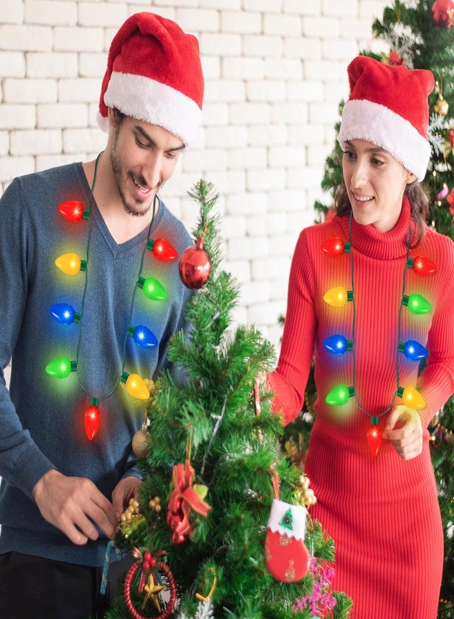 QZYL 2 Pack Christmas Light Necklace, Colorful Christmas Accessories, 9 LED Bulbs Light Up Necklace with 3 Flash Modes, Ugly Sweater Lights for Xmas New Year Party Favor Supplies Accessories - Image 4